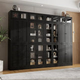 Tall Wooden Bookshelf, Storage Cabinet with Glass Doors, 7 Tier Bookcase for Living Room