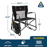 GCI Outdoor Freestyle Rocker XL with Side Table Camping Chair | Portable Folding Rocking Chair with Solid, Durable Armrests, Drink Holder & Comfortable Backrest — Black