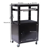 KAHYKLQI Adjustable Steel AV Cart with Locking Cabinet,Rolling Computer Cart,Mobile Presentation Storage Stand with Pullout Tray,Power Strip and Wheels for Office Classroom Conference Room