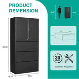 SISESOL 3 Drawer Lateral File Cabinet with Lock and Shelf,Black Metal Filling Cabinet