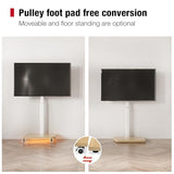 AOKCOS Rolling TV Stand with LED Lights for 43-75 Inch TV, 8-Height Adjustable Mobile TV Stand with 12° Tilt, Wooden Base Floor TV Mounts, Max Load 110lbs, VESA 100x100mm to 600x400mm, White