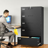 Horizontal Metal Filing Cabinets,Large Locked Wide Five Drawer File Cabinets for Office Home