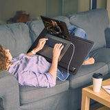 Leather Lap Desk with Memory Foam Cushion 24x16 Inches- Adjustable Portable Laptop Tray Fits 17 19 Inch
