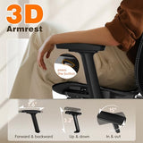 GABRYLLY Ergonomic Office Chair with Footrest, 135° Reclining Desk Chair with Adjustable Lumbar Support,3D Armrest