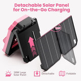 26800mAh Portable Fan Rechargeable with 18W Detachable Solar Panel, Quiet Battery Powered Camping Fan Cordless with LED Lantern,3 Speed,Timer,USB-C,for Bedroom Tent Home Office Desk Hurricane(Pink)