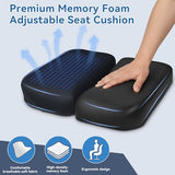Adjustable Seat Cushion, Memory Foam Office Chair Cushion, Car Seat Cushion, Foldable Travel Cushion for Tailbone Pain, Sciatica Pain Relief (Medium)