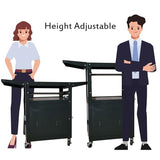 AV Cart with Locking Cabinet and Keyboard Tray Height Adjustable Utility Cart with Extra Storage,  300 Lbs(Black/43”x18”x43”)