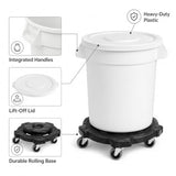 Getzi 8 Pack 20 Gallon White Round Commercial Trash Can with Lid and Dolly