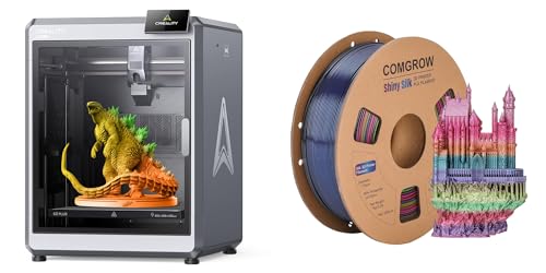 Creality K2 Plus 3D Printer and Comgrow Rainbow Colors Silk PLA 3D Printer Filament with Shiny Silk Rainbow Red