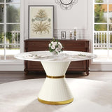 Montary 7 Piece Modern Dining Table Chairs Set of 6, Round 53" D Faux Marble Kitchen Table