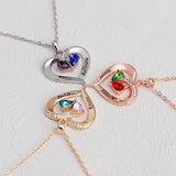 MGOOL 925 Sterling Silver Custom Necklaces For Women Personalized 2 Names Heart Necklace with 2 Birthstones Engraved Necklace (Rose gold plated sterling silver)