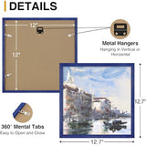 decorUhome Solid Oak Wood 12x12 Picture Frame, Display Pictures 8x8 with Mat or 12x12 without Mat, Wall Mounting Photo Frame, Blue, 1 Pack