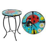 Voumsil Small Side Table with Metal Frame, 10.5" Round Side Tables with Seven-Spotted Ladybug Pattern,Outdoor Table for Balcony,Terrace,Garden,Living Room