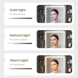 AOGLLATI Makeup Vanity with Lights in 3 Colors, Black Vanity Desk with Mirror and Lights, Vanity Table with Charging Station, Makeup Desk with Visible Drawers, Hidden and Open Storage Shelves
