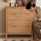 Solid Oak Nightstand, 5 Drawer Bedside Table for Bedroom