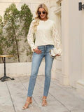 AUGCONE Long Sleeve Shirts for Women Lace Top Button Down Blouse(Apricot, M