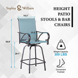 Sophia & William Outdoor Bar Stools Set, Swivel Bar Chairs, Tall Patio Chairs, Supports 300 lbs (Baby-Blue Fabric)
