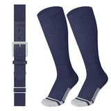 LEACOOLKEY Baseball Belt and Socks Combo Set Softball Soccer Socks and Elastic Belt for Youth Boys Girls Navy Blue