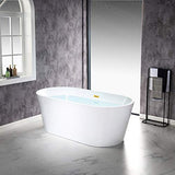 WOODBRIDGE 67" Acrylic Freestanding Bathtub Contemporary Soaking White Tub with Brushed Gold Overflow and Drain，B0013 -BG-Drain &O