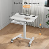 Mobile Standing Desk with Drawer, 28" Rolling Desk with Cup Holder and Hooks