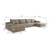 135" Oversized U Shaped Cloud Modular Sectional Sofa with Right Facing Chaise Daybed and Movable Ottoman