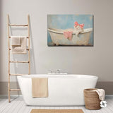 Cute Bathroom Cat In Bathtub Canvas Wall Art Trendy Pink Bow White Cat Wall Decor Pictures Aesthetic Posters Prints for Girly Bathroom Toilet Decoration 12x16in