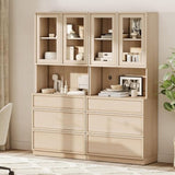 WAMPAT Modern 72" Tall Bookshelf with 6 Drawers and Book Shelves, Library Bookcase with Closed Storage Cabinet and Glass Display Shelves, Wooden Book Shelf for Home Office, Living Room