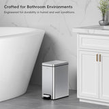 EKO Small Bathroom Trash Can with Lid Soft Close, Step Pedal, 10 Liter / 2.6 Gallon Stainless Steel Garbage Can (Silver)