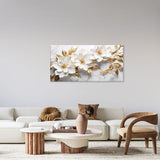 daktenn Canvas Wall Art for Living Room Bedroom Office White and Gold Flower Artwork Large Botanical Floral Wall Art Modern Canvas Prints 24x48 Inches