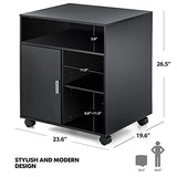 Printer Stand with Storage Adjustable Shelves, Wood Mobile Cart with Door