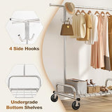 Raybee Heavy Duty Clothes Rack Load 485LBS, 74''W Clothing Rack with Mesh Shelf, Rolling Garment Rack with Adjustable Rail & Lockable Wheels