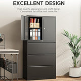 SISESOL 3 Drawer Lateral File Cabinet with Lock and Shelf,Black Metal Filling Cabinet