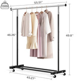 VICERII Clothing Rack, 55.51 Inch Heavy Duty Clothes Rack Rolling Garment Rack with Wheels and Bottom Shelf, 130LB Capacity Clothes Racks, Black