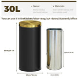 LEASYLIFE 30L/8GAL Gold Brass Kitchen Trash Can,Tall Commercial Garbage Can with FILP Lid,Black and Gold Trash Can