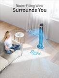 DREO Tower Fan for Bedroom, 90° Oscillating Fans that Blow Cold Air, 5 Speeds, 4 Modes with 26ft/s Velocity, 12H & 28dB Quiet Timer, Remote, Touch, 40" Standing Floor Fan for Home Office, Black