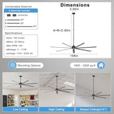 Ohniyou 108'' Industrial Ceiling Fan No Light for Warehouse, Black