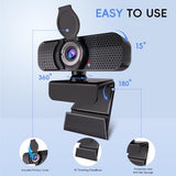 1080P Webcam PC Webcam with Microphone and Physical Privacy Cover, Noise-Canceling Microphone, Auto Light Correction