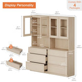 WAMPAT Modern 72" Tall Bookshelf with 6 Drawers and Book Shelves, Library Bookcase with Closed Storage Cabinet and Glass Display Shelves, Wooden Book Shelf for Home Office, Living Room