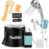 Thallike Portable Shower for Camping with Immersion Water Heater, Rechargeable Camping Shower Pump, Outdoor Hot Shower with 6.6 Gallons Folding Bucket for Camping, Hiking, Traveling, Washing