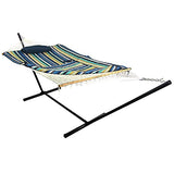 Sunnydaze Rope Hammock with Stand for Outside- 275-Pound Capacity - Includes 12-Foot Hammock Stand, Spreader Bar, Pad, and Pillow - Lakeview