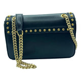 Prada Blue Black Glace Leather Studded Trim Crossbody Handbag 1BD147
