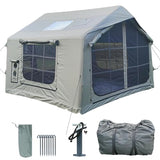 8㎡ Luxury Inflatable Camping Tent for 3–8 People, Aurora Green Thickened Material, 4-Season Family Inflatable House with Chimney Port and Transparent Skylight