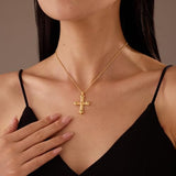 GZQ Chunky Gold Cross Necklaces for Women Big Cross Pendant Necklace Statement Long Chain Prayer Religious Jewelry (B)