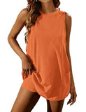 Athlisan Womens Athletic Mini Dress Built in Shorts Sleeveless Tennis Workout Summer Crewneck Mini Romper Dress with Pockets(Orange-XXL)