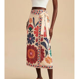 Talakeno Womens Floral Wrap Midi Skirt Summer Adjustable Tie Side Casual High Waist A Line Beach Boho Long Flared Skirts(Red,XS)