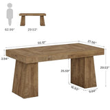 55" Executive Desk, Wooden Office Desk with Double Pedestal, Modern Simple Computer Writing Table for Home Office, Light Brown