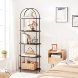 HOOBRO 5 Tier Open Bookshelf, Industrial Arched Bookcase Display Shelf Rack, Rustic Brown BF176SJ01