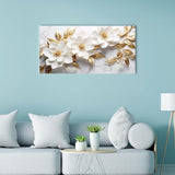 daktenn Canvas Wall Art for Living Room Bedroom Office White and Gold Flower Artwork Large Botanical Floral Wall Art Modern Canvas Prints 20x40 Inches