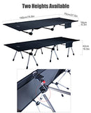 iClimb Super Easy Assemble Folding Cot Ultralight Compact Heavy Duty with Carry Bag for Adults Camping Backpacking (Black, Two Heights)
