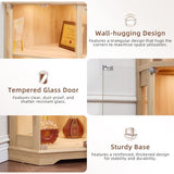 LELELINKY Farmhouse Glass Display Cabinet Set of 3 with Lock, Natural Wood